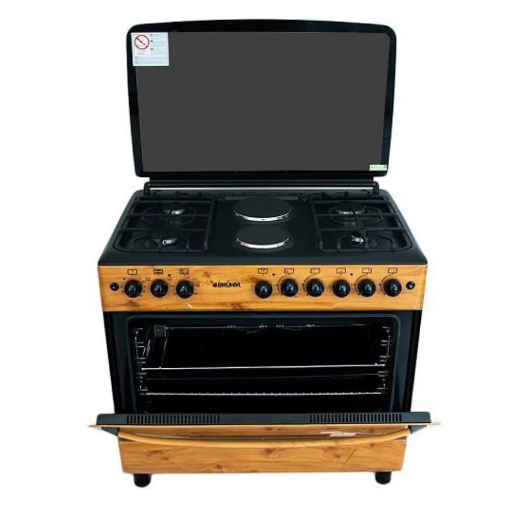 Bruhm Gas Cooker 90*60 4 Gas +2e Wooden Finish Bgc-9642sn image